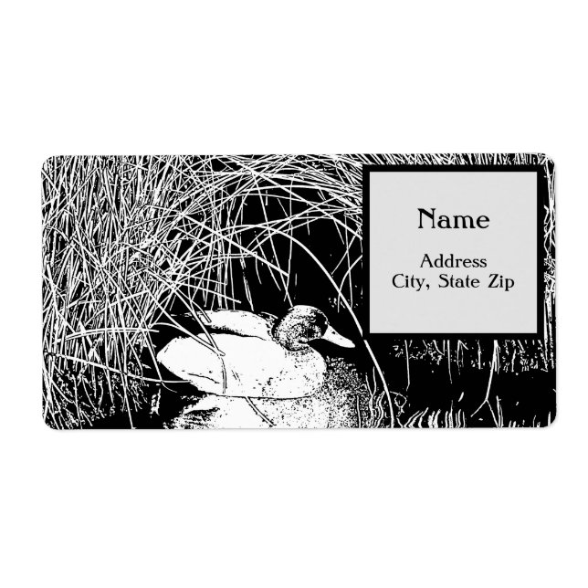 Unique Negative Effect Black White Duck With Reeds (Front)