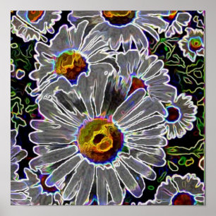 Unique Neon Daisies Poster