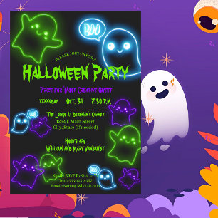 Unique Neon Green Purple Ghosts Halloween Party Invitation