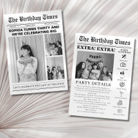 Unique newspaper 30th Birthday photo Invitation