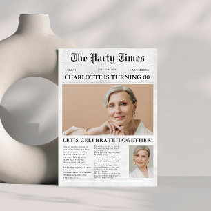 Unique newspaper 80th Birthday Custom Photo  Invitation