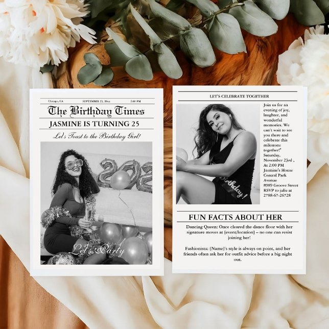 Unique Newspaper Birthday Program Infographic Invitation (Creator Uploaded)