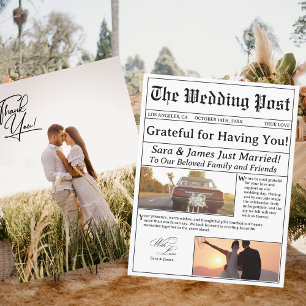 Unique Newspaper For Wedding Thank You Card