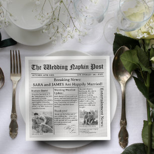 Unique Newspaper Fun Facts Photos Wedding Napkins