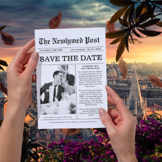Unique Newspaper Fun Photo Save the Date Wedding  Invitation