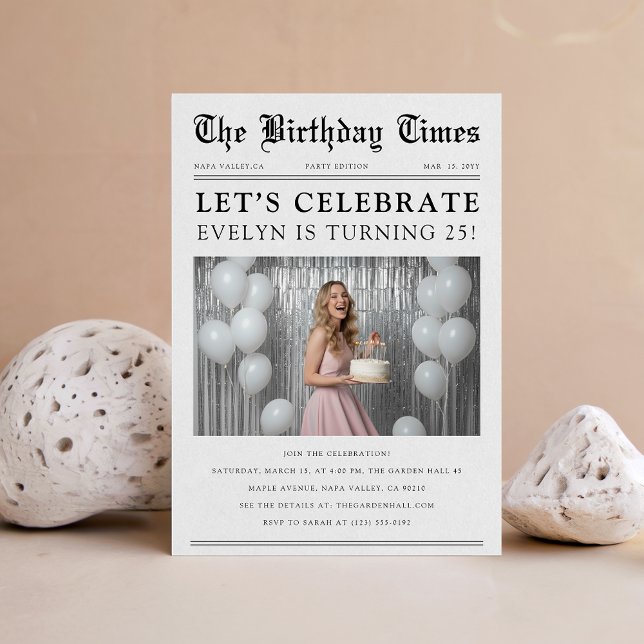 Unique Newspaper Photo 25th Birthday Celebration Invitation (Creator Uploaded)