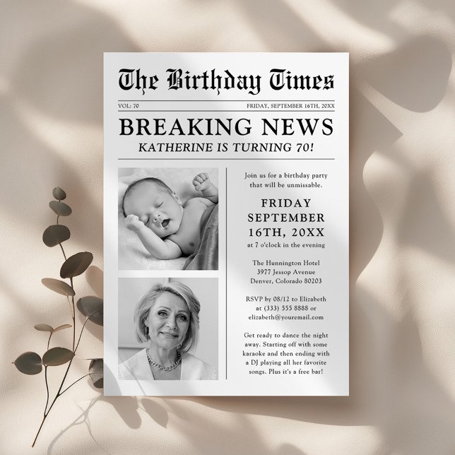 Unique Newspaper Photo Birthday Party Invitation (Creator Uploaded)