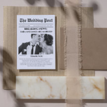 Unique Newspaper Photo Wedding Thank You Card