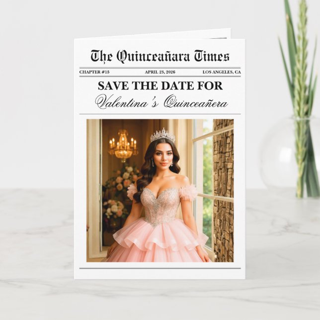 Unique Newspaper Quinceañera Photo Card (Front)