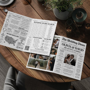 Unique Newspaper Wedding Program Timeline Card