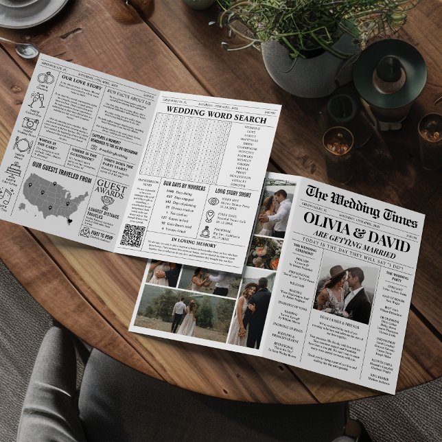 Unique Newspaper Wedding Program Timeline Card (Creator Uploaded)