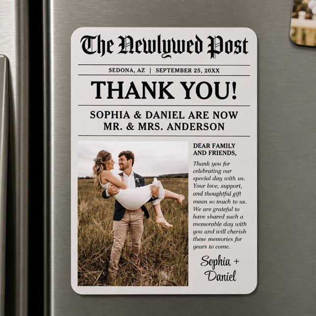 Unique Newspaper Wedding Thank You Magnet (Creator Uploaded)