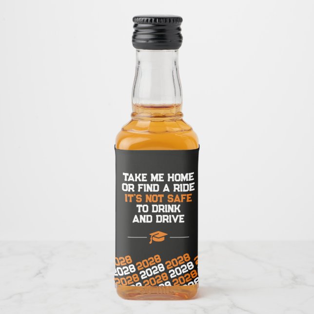 Unique Orange & Black Graduation Mini Liquor Bottle Label (Front)