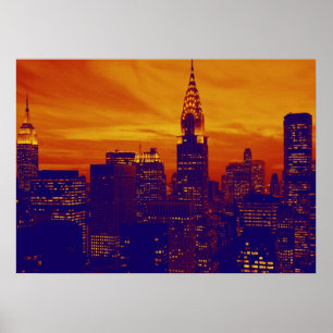 Unique Orange Blue Retro Pop Art New York Poster