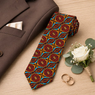Unique Orange Red Aqua Turquoise Blue Black Tribal Tie