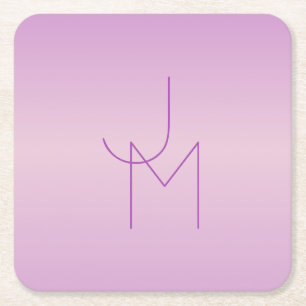 Unique Overlapping Monogram Soft Lavender Pink Square Paper Coaster