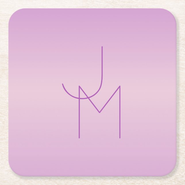 Unique Overlapping Monogram | Soft Lavender Pink Square Paper Coaster (Front)
