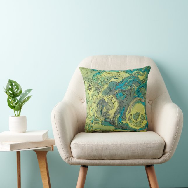 Unique Painting Abstract Green Cotton Cushion (Chair)