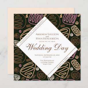 Unique Pastel Abstract One Line Art Wedding  Invitation