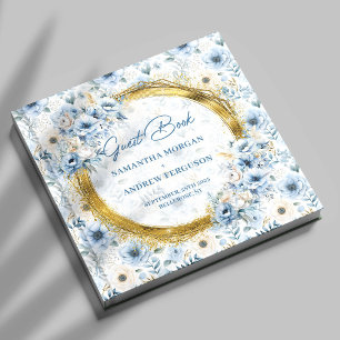 Unique Pastel Blue Gold Glitter Wedding Guest Book