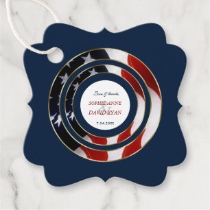 Unique Patriotic Elegant USA Flag Gold Wedding Favour Tags