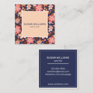 Unique Peach Floral Modern Square Business Card