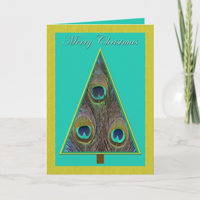 Unique Peacock Christmas Tree Christmas Card (Front)