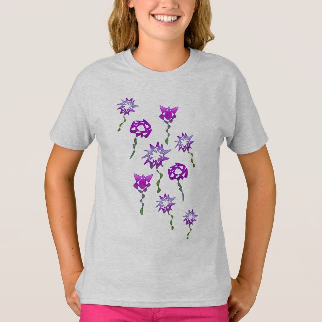 Unique Perpetual Art Purple Flowers T-Shirt (Front)