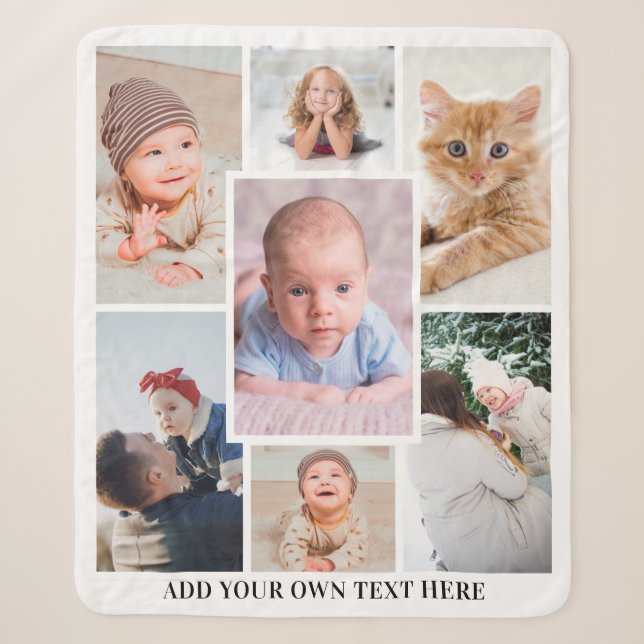 Unique Personalised 7 Photo Collage Sherpa Blanket (Front)