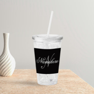 Unique Personalised Black and White Name Monogram Acrylic Tumbler