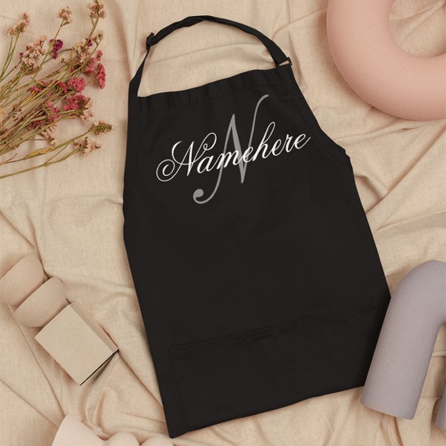 Unique Personalised Black and White Name Monogram Apron (Creator Uploaded)