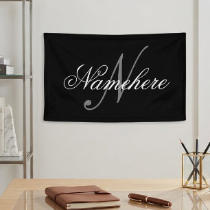 Unique Personalised Black and White Name Monogram Banner