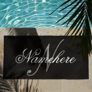 Unique Personalised Black and White Name Monogram Beach Towel