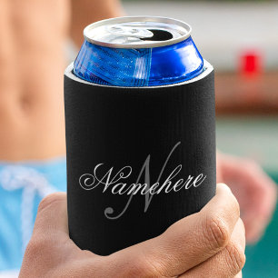 Unique Personalised Black and White Name Monogram Can Cooler
