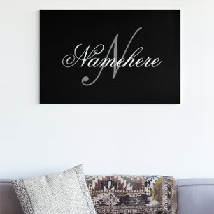 Unique Personalised Black and White Name Monogram Canvas Print