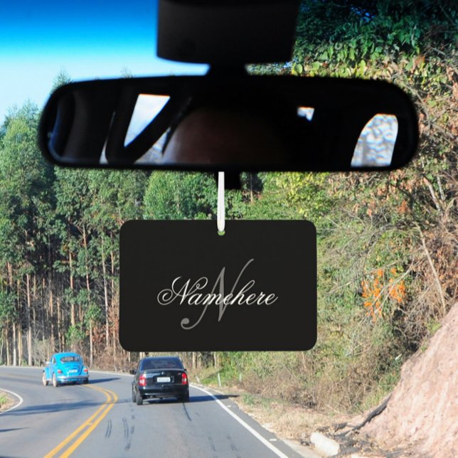 Unique Personalised Black and White Name Monogram Car Air Freshener (Creator Uploaded)
