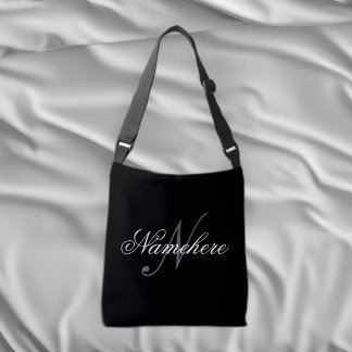 Unique Personalised Black and White Name Monogram Crossbody Bag