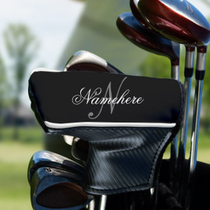 Unique Personalised Black and White Name Monogram Golf Head Cover