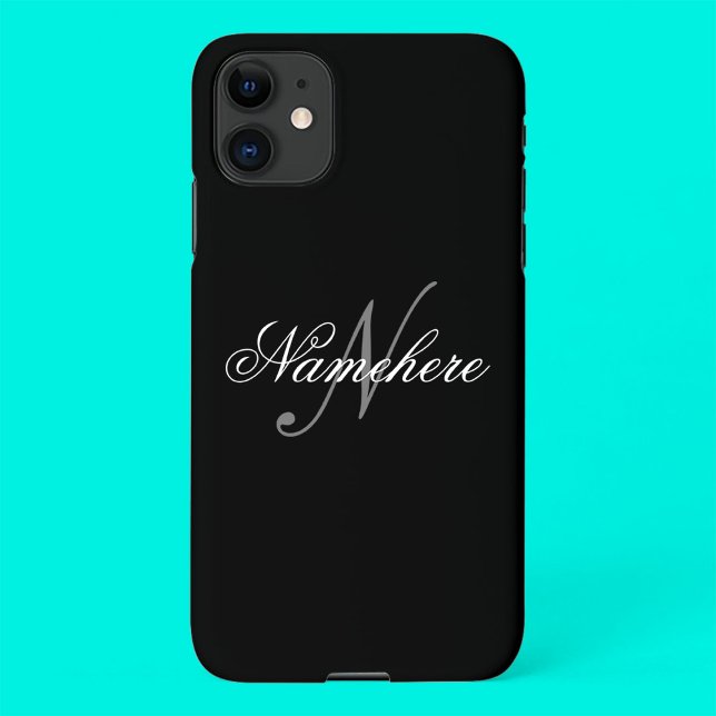 Unique Personalised Black and White Name Monogram  iPhone Case (Creator Uploaded)