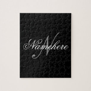 Unique Personalised Black and White Name Monogram Jigsaw Puzzle
