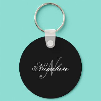 Unique Personalised Black and White Name Monogram Key Ring