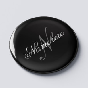 Unique Personalised Black and White Name Monogram Magnet