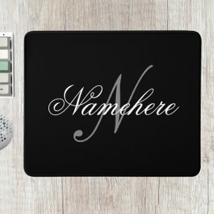 Unique Personalised Black and White Name Monogram Mouse Pad