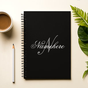 Unique Personalised Black and White Name Monogram Notebook