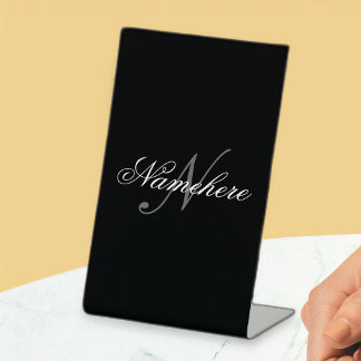 Unique Personalised Black and White Name Monogram Pedestal Sign