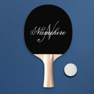 Unique Personalised Black and White Name Monogram Ping Pong Paddle