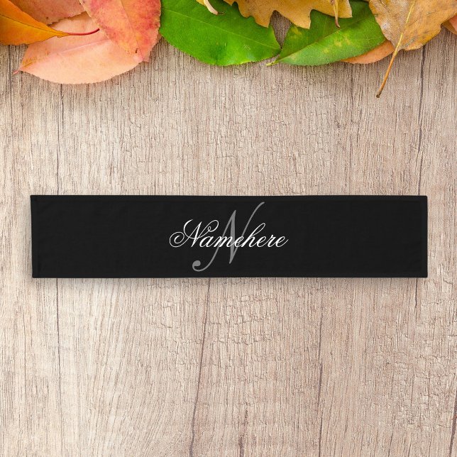 Unique Personalised Black and White Name Monogram Short Table Runner (Creator Uploaded)