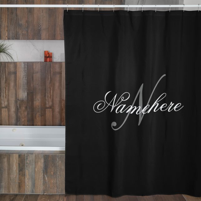 Unique Personalised Black and White Name Monogram Shower Curtain (Creator Uploaded)