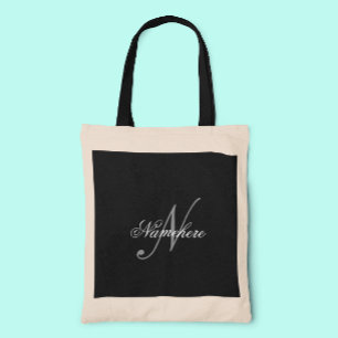 Unique Personalised Black and White Name Monogram Tote Bag