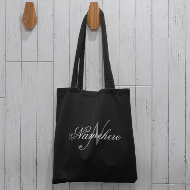 Unique Personalised Black and White Name Monogram Tote Bag (Creator Uploaded)